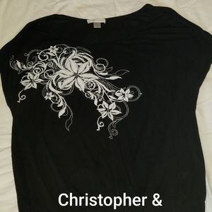 Black short sleeved top embroidered